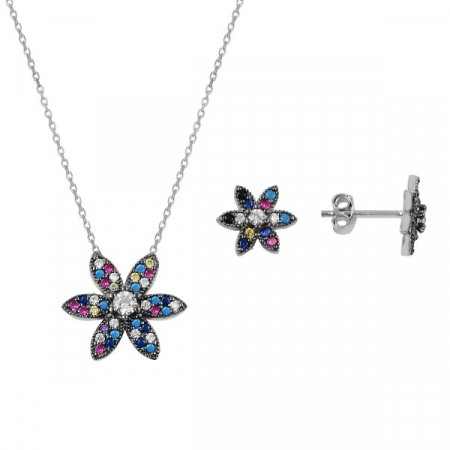 Set argint placat cu rodiu cu flori de cristale [0]