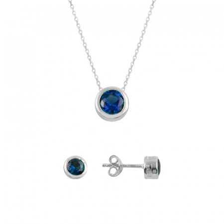 Set argint Solitaire cu zirconii safir rotunde [0]