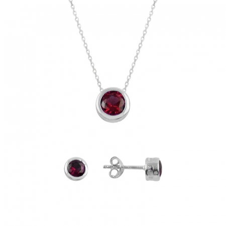 Set argint Solitaire cu zirconii rosii rotunde