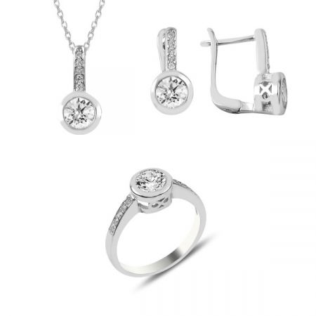 Set argint Solitaire cu zirconii rotunde