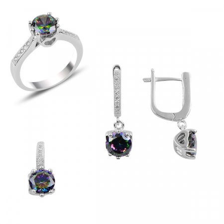 Set argint Solitaire cu zirconii Topaz Mistic