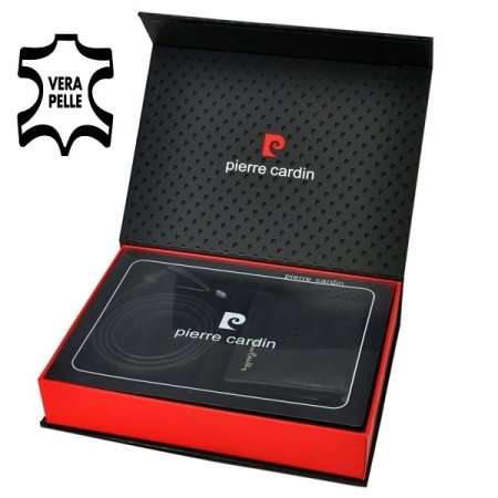 Set cadou barbati din piele naturala (portofel + curea) Pierre Cardin PORM212 Negru [5]