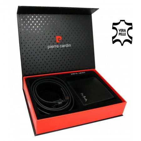 Set cadou barbati din piele naturala (portofel + curea) Pierre Cardin PORM212 Negru [6]