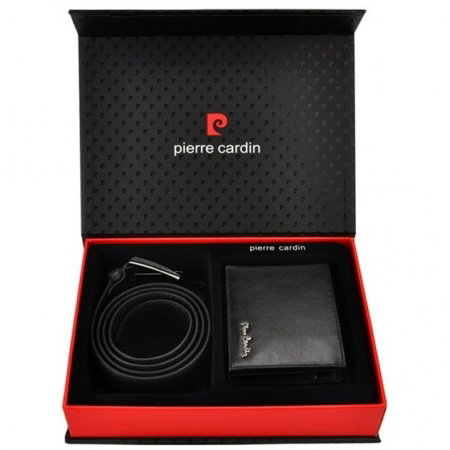 Set cadou barbati din piele naturala (portofel + curea) Pierre Cardin PORM212 Negru [0]