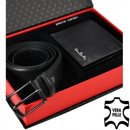 Set cadou barbati din piele naturala (portofel + curea) Pierre Cardin PORM212 Negru [4]