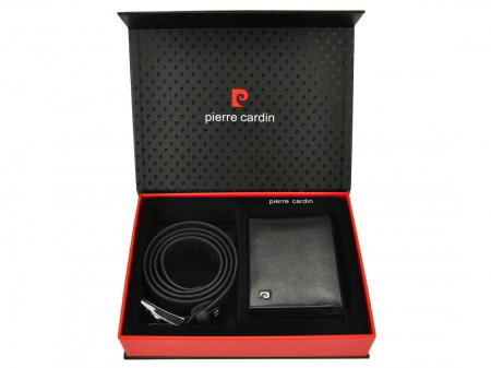 Set cadou de lux pt. barbati din piele naturala (portofel + curea) Pierre Cardin PORM213 Negru [0]
