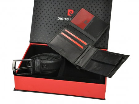 Set cadou de lux pt. barbati din piele naturala (portofel + curea) Pierre Cardin PORM213 Negru [4]