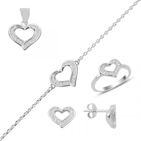 Set mireasa din argint cu inimioare
