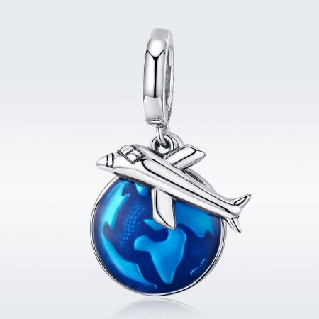 Talisman glob pamantesc Albastru cu avion din Argint World Adventures [1]