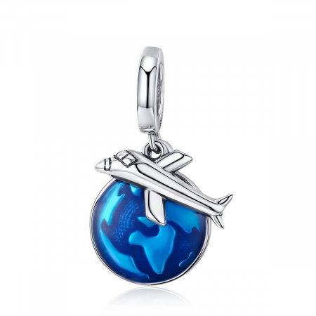 Talisman glob pamantesc Albastru cu avion din Argint World Adventures [0]