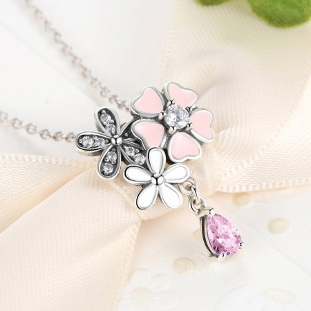 Talisman argint 925 cu lant, floricele si zirconii albe - Be Nature CST0002 [5]
