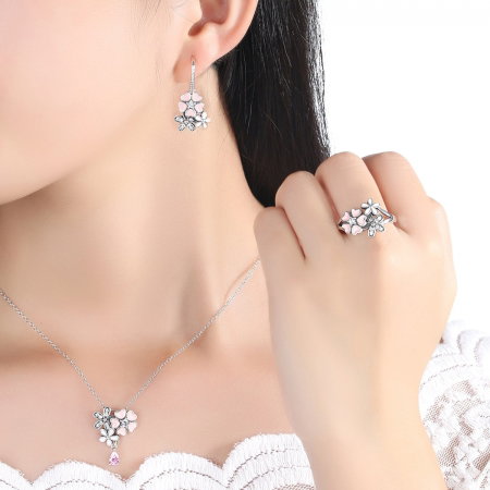 Talisman argint 925 cu lant, floricele si zirconii albe - Be Nature CST0002 [8]