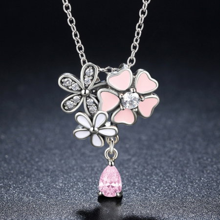 Talisman argint 925 cu lant, floricele si zirconii albe - Be Nature CST0002 [1]