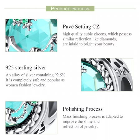 Talisman argint calut de mare pestisor si floare verde [3]