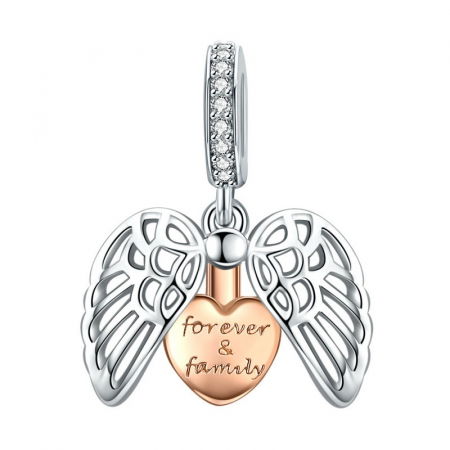 Talisman argint cu inimioara, aripi de inger si cristale