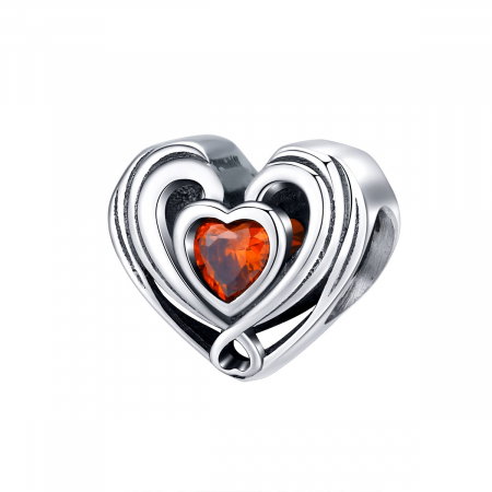 Talisman argint in forma de inima cu cristal rosu