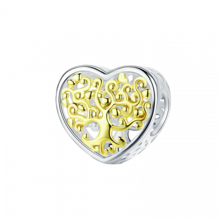 Talisman argint inima Copacul Vietii placat cu rodiu si aur