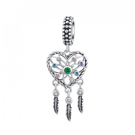 Talisman argint inima Dreamcatcher cu zirconii multicolore [0]