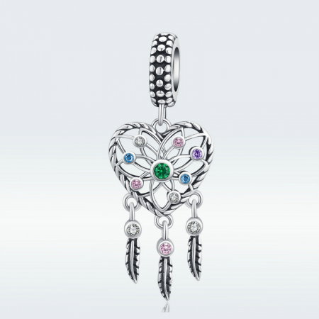 Talisman argint inima Dreamcatcher cu zirconii multicolore [3]