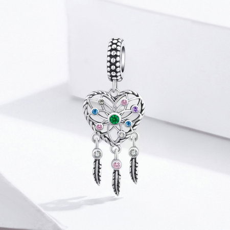 Talisman argint inima Dreamcatcher cu zirconii multicolore [4]