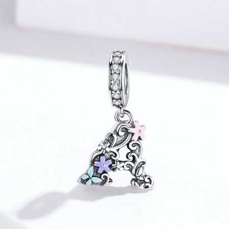 Talisman argint litera A floral [2]