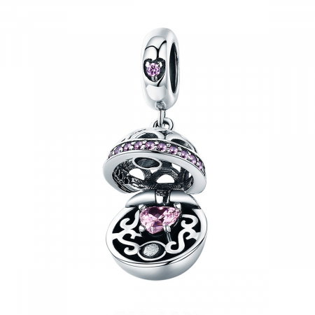 Talisman argint medalion cu inimioara roz