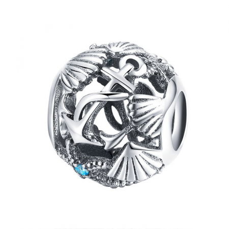 Talisman argint plaja tropicala, scoici si ancora