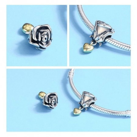 Talisman argint Te Iubesc cu trandafir si inimioara placat cu aur [3]