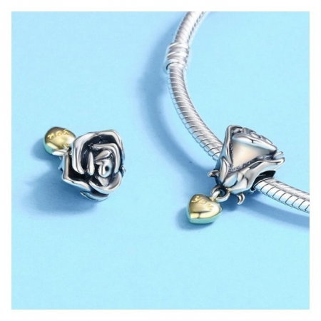 Talisman argint Te Iubesc cu trandafir si inimioara placat cu aur [2]