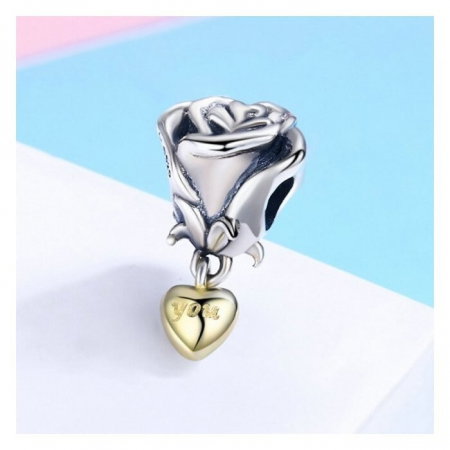 Talisman argint Te Iubesc cu trandafir si inimioara placat cu aur [5]