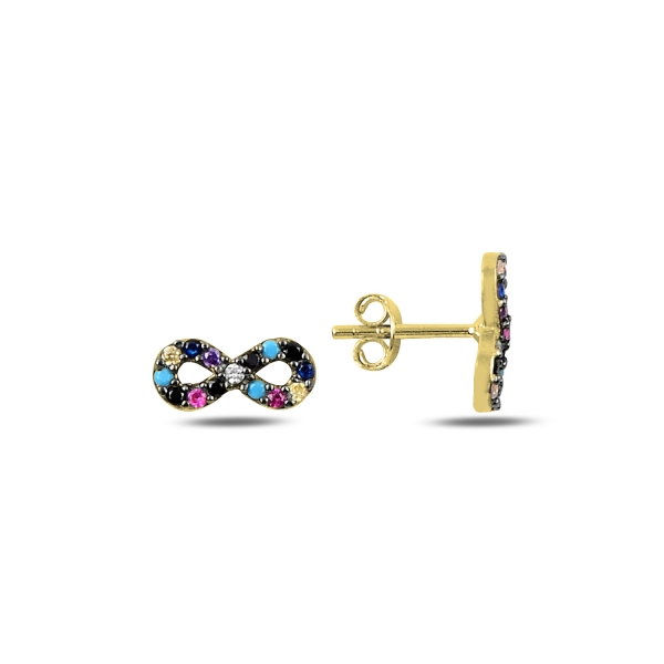 Cercei argint infinit cu zirconii multicolore, placati cu aur - ETU0190