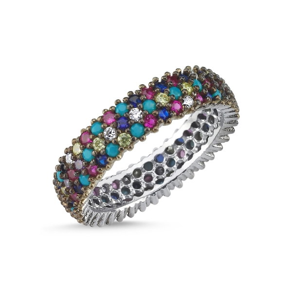 Inel argint Eternity cu 3 randuri zirconii colorate 18,2 mm (8 US), 57 mm (8 US), 57 mm, 18.2 mm