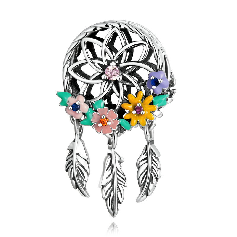 Pandantiv argint Dream Catcher cu flori colorate