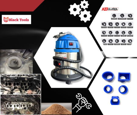 Dispozitiv pentru curatat porturi admisie si evacuare fara demontare cu coji de nuca si accesorii incluse