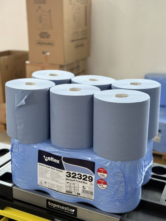 Consumabile Service - Set 6 role hartie industriale Albastre 2 straturi Celtex 2 straturi 108m 450 coli 20x24cm