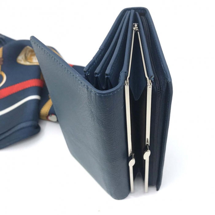 Portofel Navy Blue piele naturala & Esarfa Borealy [4]