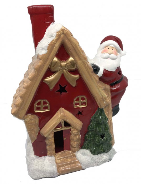 Decoratiune Craciun Santa On The House - ceramica, 30 cm inaltime x 12 cm latime x 9 latime [1]
