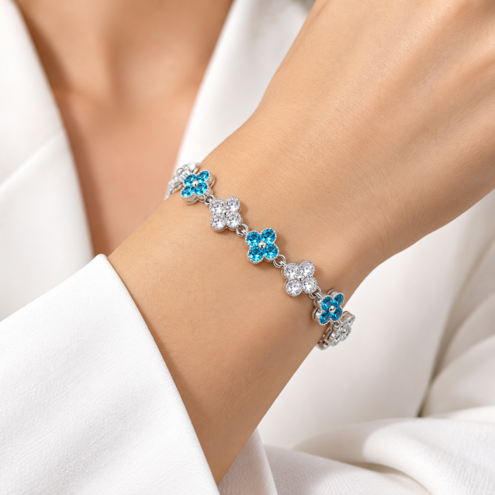 Brățară florală Blue Blossom cu cristale albastre și transparente [2]