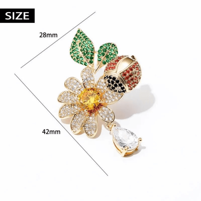 Broșă elegantă Floare si Buburuză & Cadou Esarfa Matase & Mini Gentuta [5]
