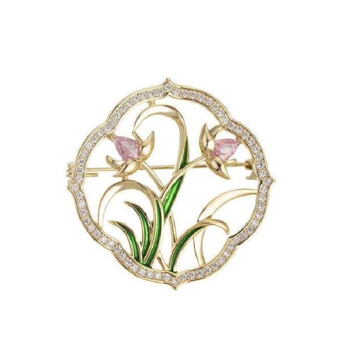 Broșă Flowers cu Cristale & Eșarfă din Mătase – Cadou Elegant de 8 Martie [1]