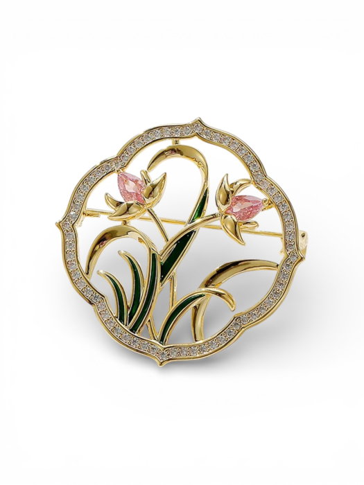 Broșă Flowers cu Cristale & Eșarfă din Mătase – Cadou Elegant de 8 Martie [3]