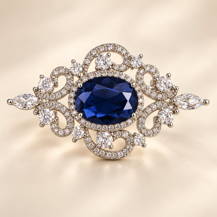 Broșă Regală Nuanță Safir cu Cristale de Zirconiu – Bijuterie Elegantă pentru Femei [2]