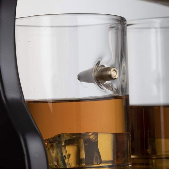 Decantor Pusca cu Patru Pahare cu Glont & Suport Lemn Kitchen. TOP 10 Cadouri Barbati [9]