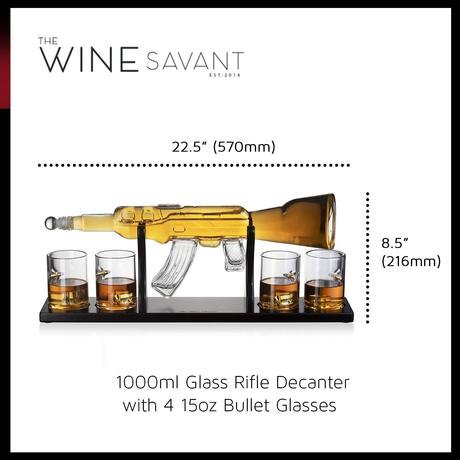 Decantor Pusca cu Patru Pahare cu Glont & Suport Lemn Kitchen. TOP 10 Cadouri Barbati [8]