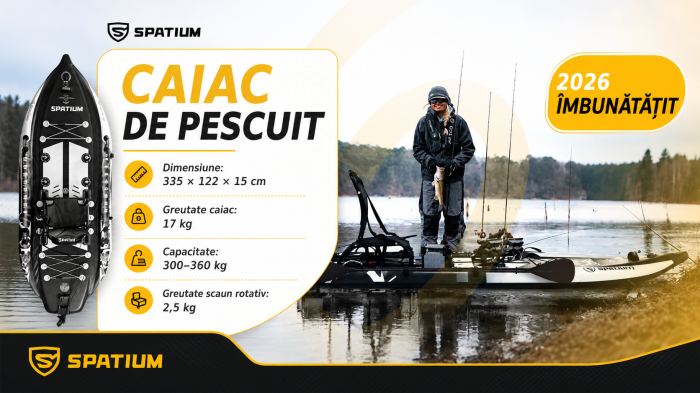 Caiac Gonflabil pentru Pescuit 2026 cu Scaun Rotativ 360°, Suporturi Lansete și Accesorii Incluse [8]