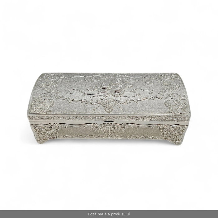 Casetă argintată cu medalion floral și interior din catifea, 22,5 cm [1]