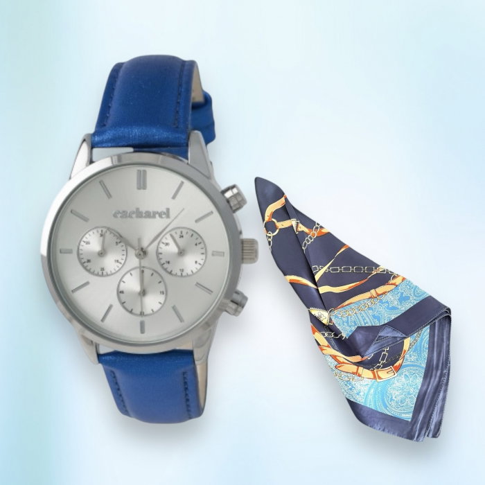 Ceas Chronograph Lady Bright Blue & Esarfa Matase [1]
