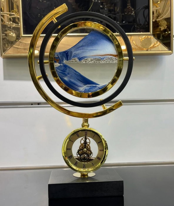 Ceas decorativ cu nisip artistic albastru – Cadou elegant pentru bărbați - Art Table Clock [4]