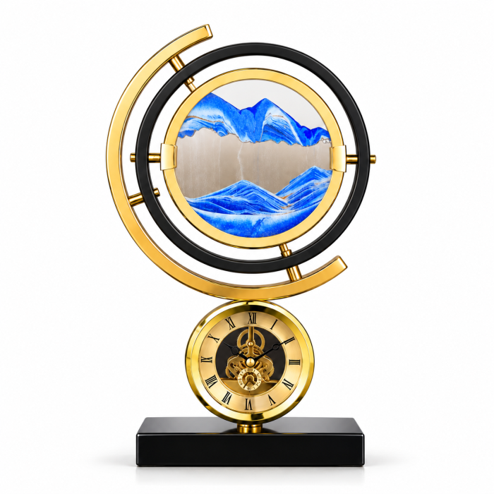 Ceas decorativ cu nisip artistic albastru – Cadou elegant pentru bărbați - Art Table Clock [1]