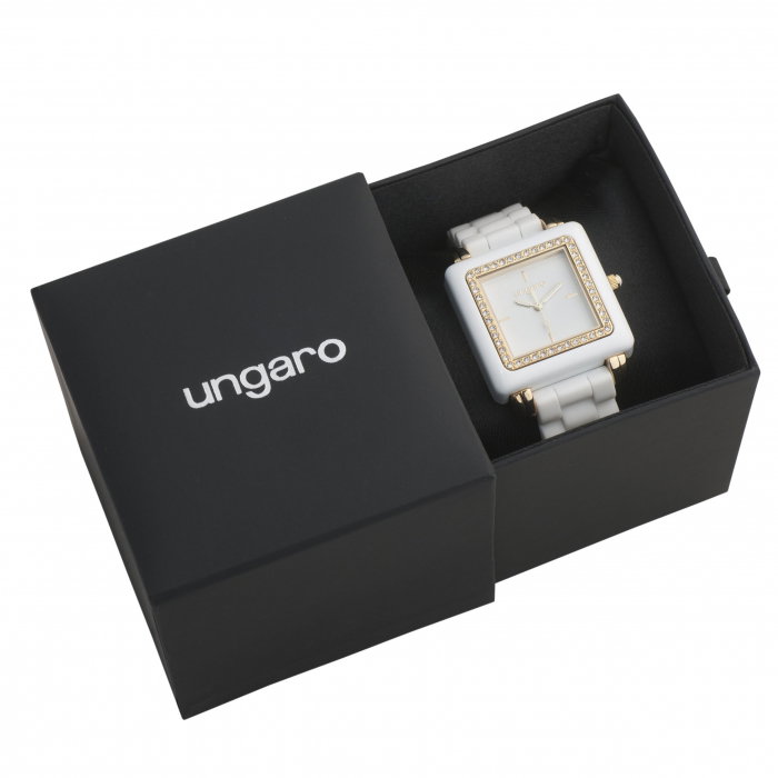 Ceas Preziosa Ungaro White si Cercei Gold Studs [5]